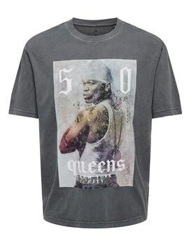 Camiseta Only & Sons 'Celebrity Rap' Fifty Cent Gris