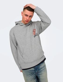 Sudadera Only & Sons 'Rolling Stones' Unisex Capucha Gris