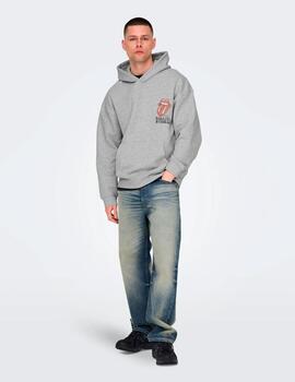 Sudadera Only & Sons 'Rolling Stones' Unisex Capucha Gris