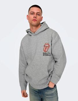 Sudadera Only & Sons 'Rolling Stones' Unisex Capucha Gris