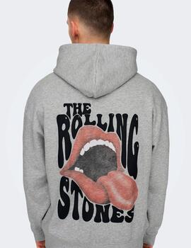 Sudadera Only & Sons 'Rolling Stones' Unisex Capucha Gris