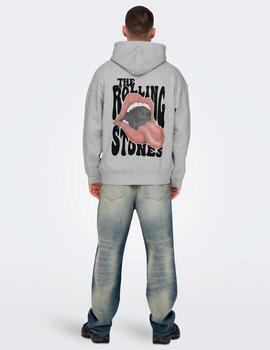 Sudadera Only & Sons 'Rolling Stones' Unisex Capucha Gris