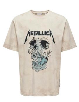 Camiseta Only & Sons 'Metallica RLX' Beige Lavado