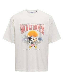 Camiseta Only & Sons 'Mickey Mouse Rocky' Blanco