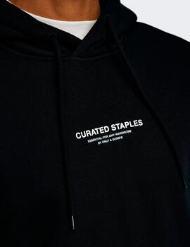 Sudadera Only & Sons 'Curated' Capucha Negro