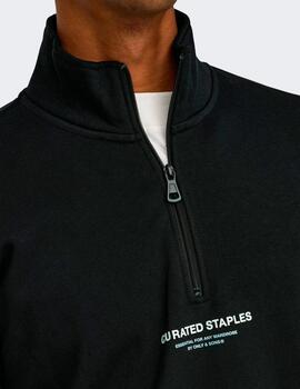 Sudadera Only & Sons 'Curated' Cremallera Negro