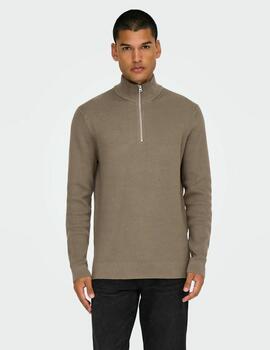 Jersey Only & Sons 'Phill' Cremallera Beige Hombre