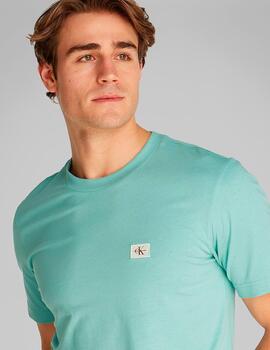 Camiseta Calvin Klein 'Woven Label' Azul Verdoso Hombre