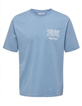 Camiseta Only & Sons 'Mountain Logo' Azul Hombre