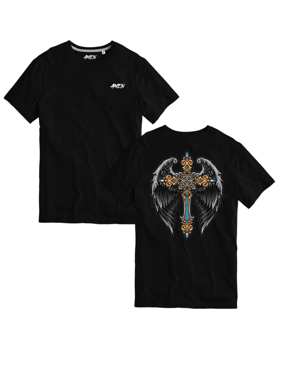 Camiseta A.M.E.N 'Cruz Alas' Negro