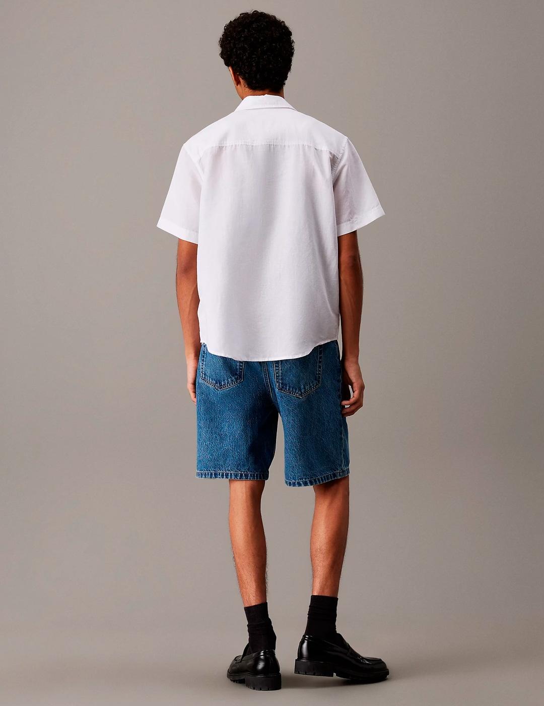 Camisa Calvin Klein Lino Manga Corta Blanco Hombre