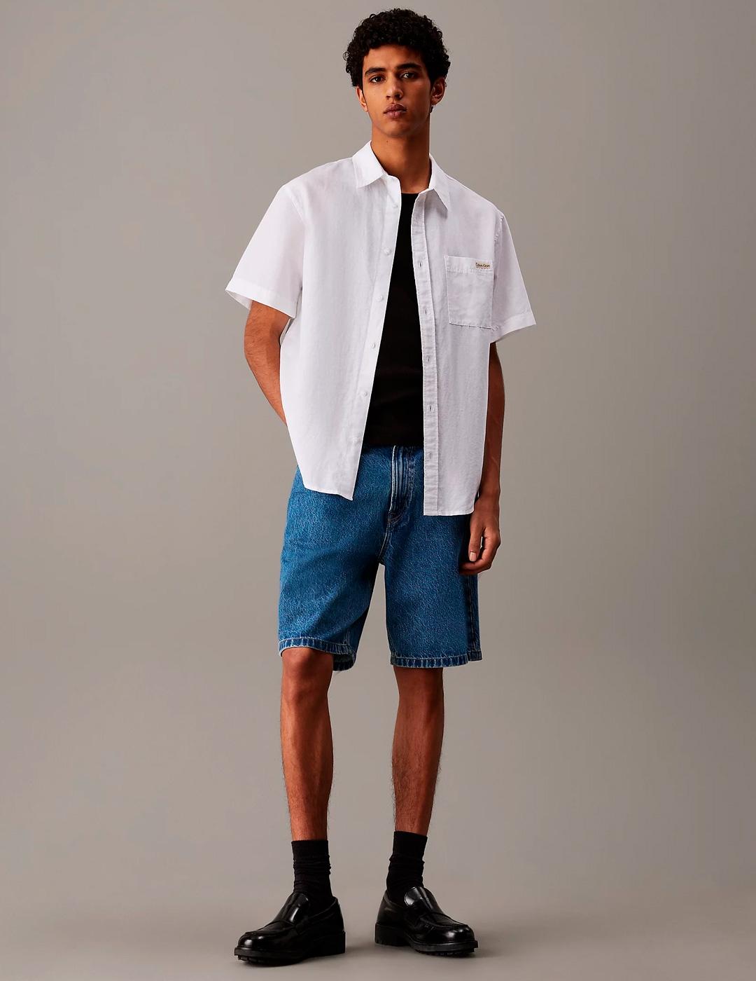 Camisa Calvin Klein Lino Manga Corta Blanco Hombre