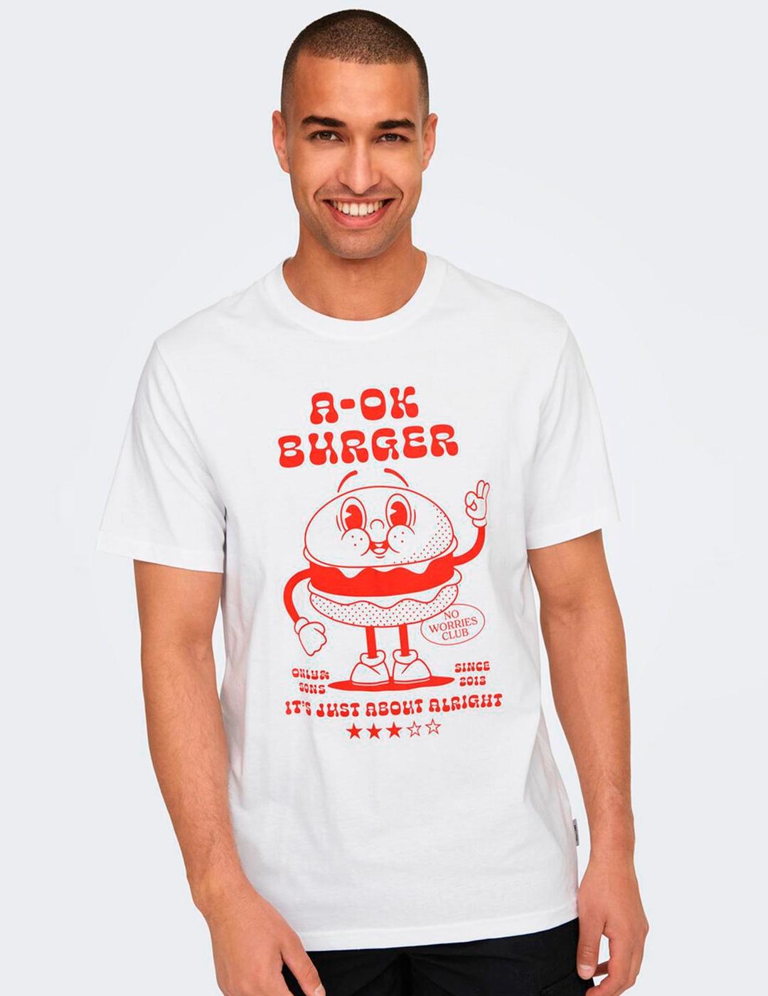 Camiseta Only & Sons MOKSH Blanco/verde para hombre