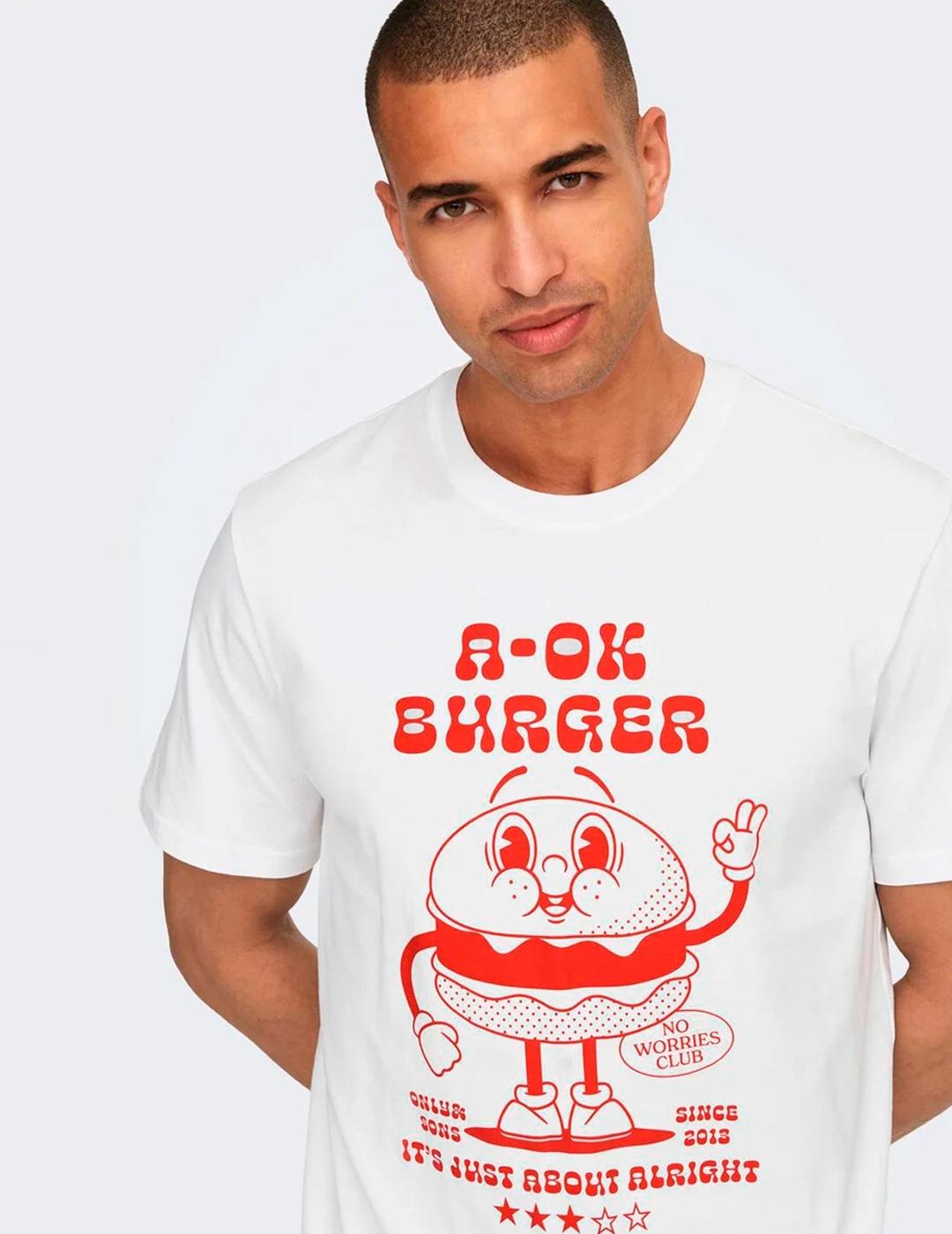 Camiseta Only & Sons MOKSH Blanco/rojo para hombre