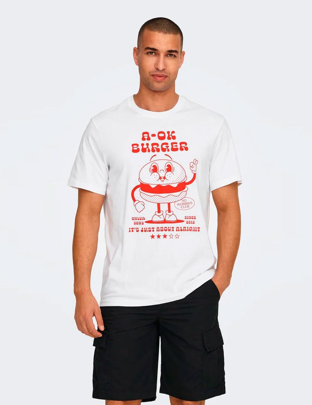 Camiseta Only & Sons MOKSH Blanco/rojo para hombre