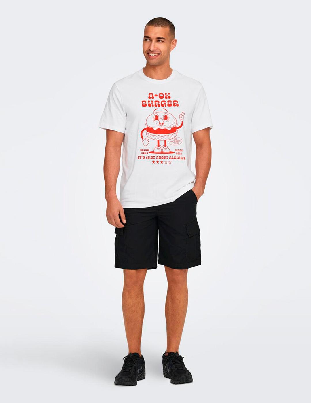 Camiseta Only & Sons MOKSH Blanco/rojo para hombre