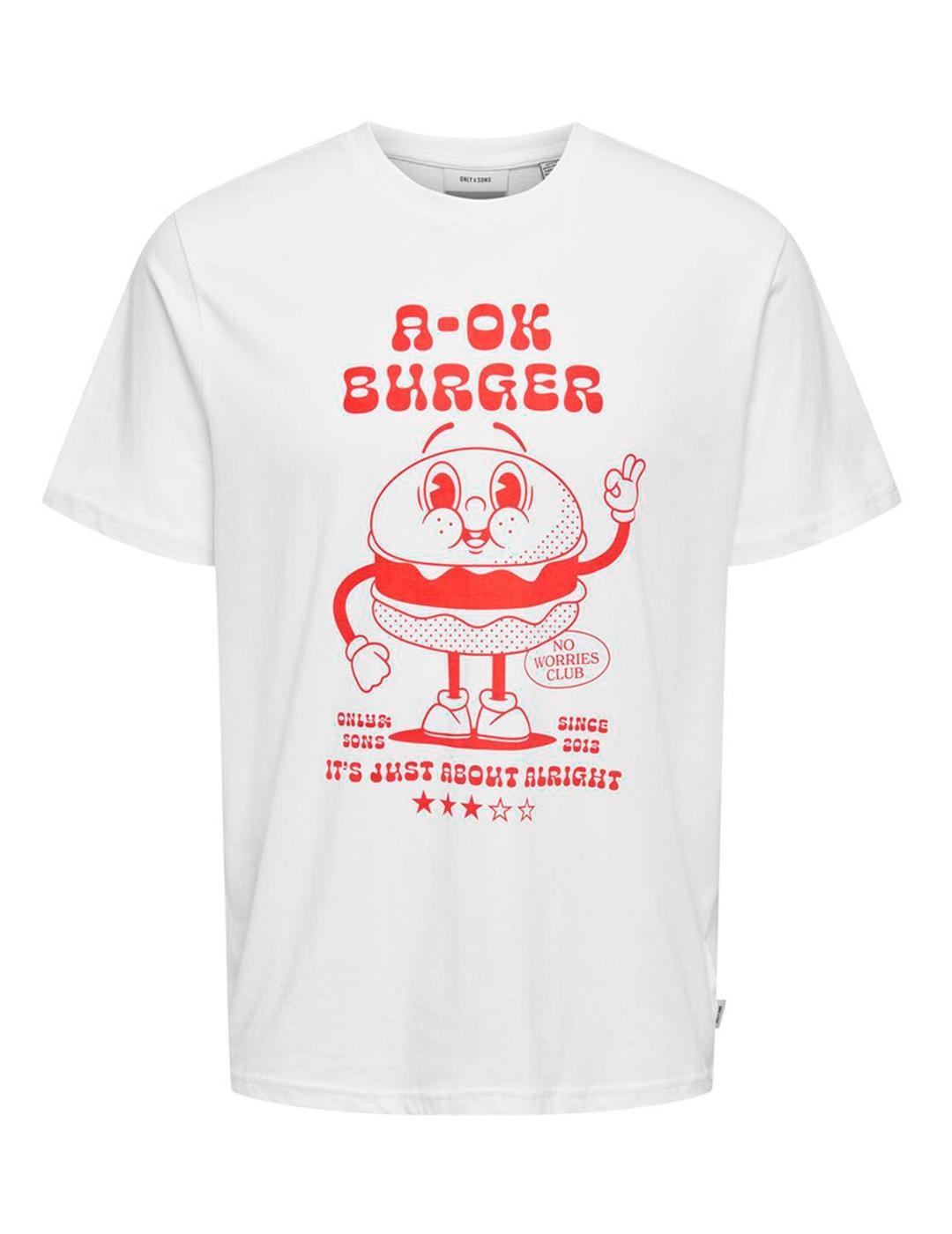 Camiseta Only & Sons MOKSH Blanco/rojo para hombre
