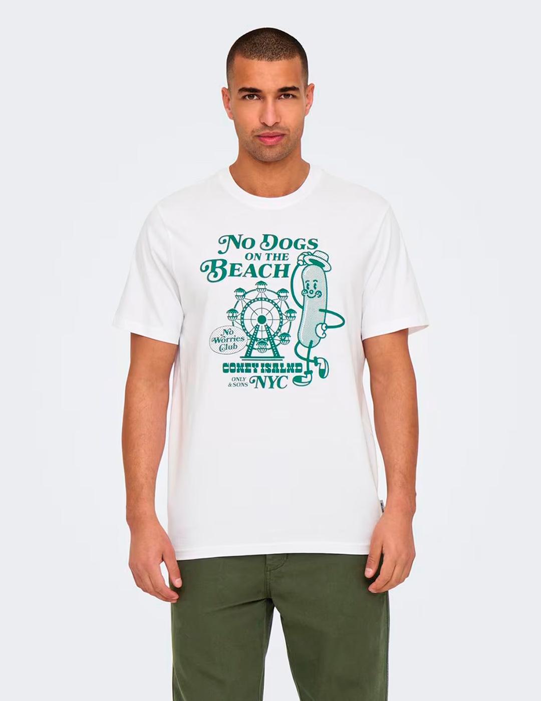 Camiseta Only & Sons MOKSH Blanco/verde para hombre