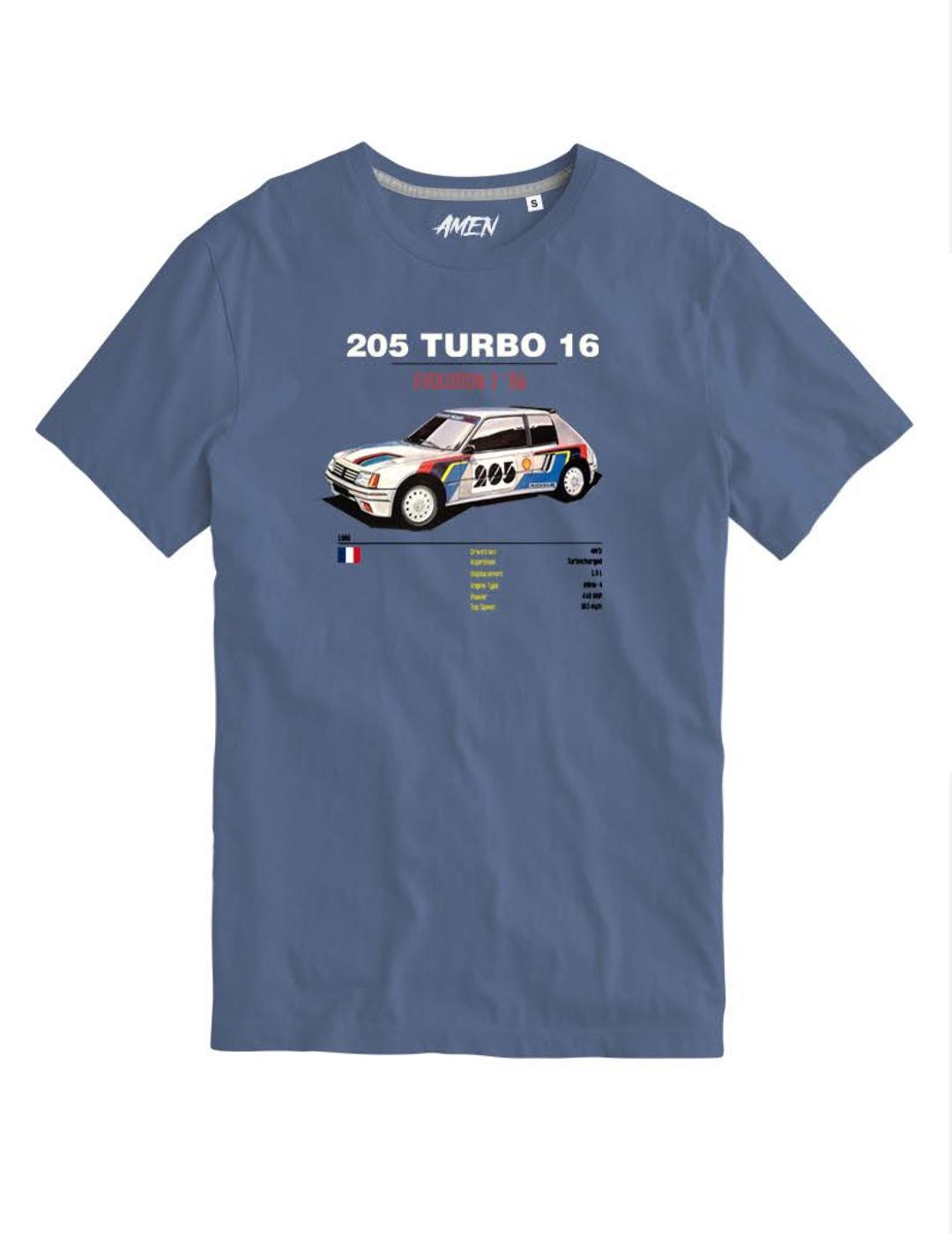 Camiseta A.M.E.N 'Peugeot 205 Turbo' Azul