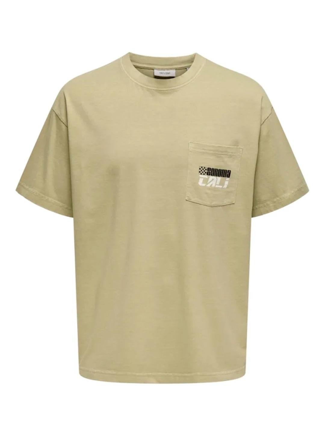 Camiseta Only & Sons DREW beige para hombre