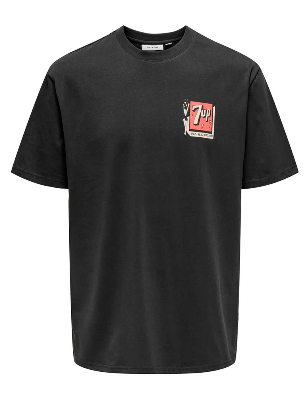Camiseta Only & Sons 7UP negro jaspeado para hombre