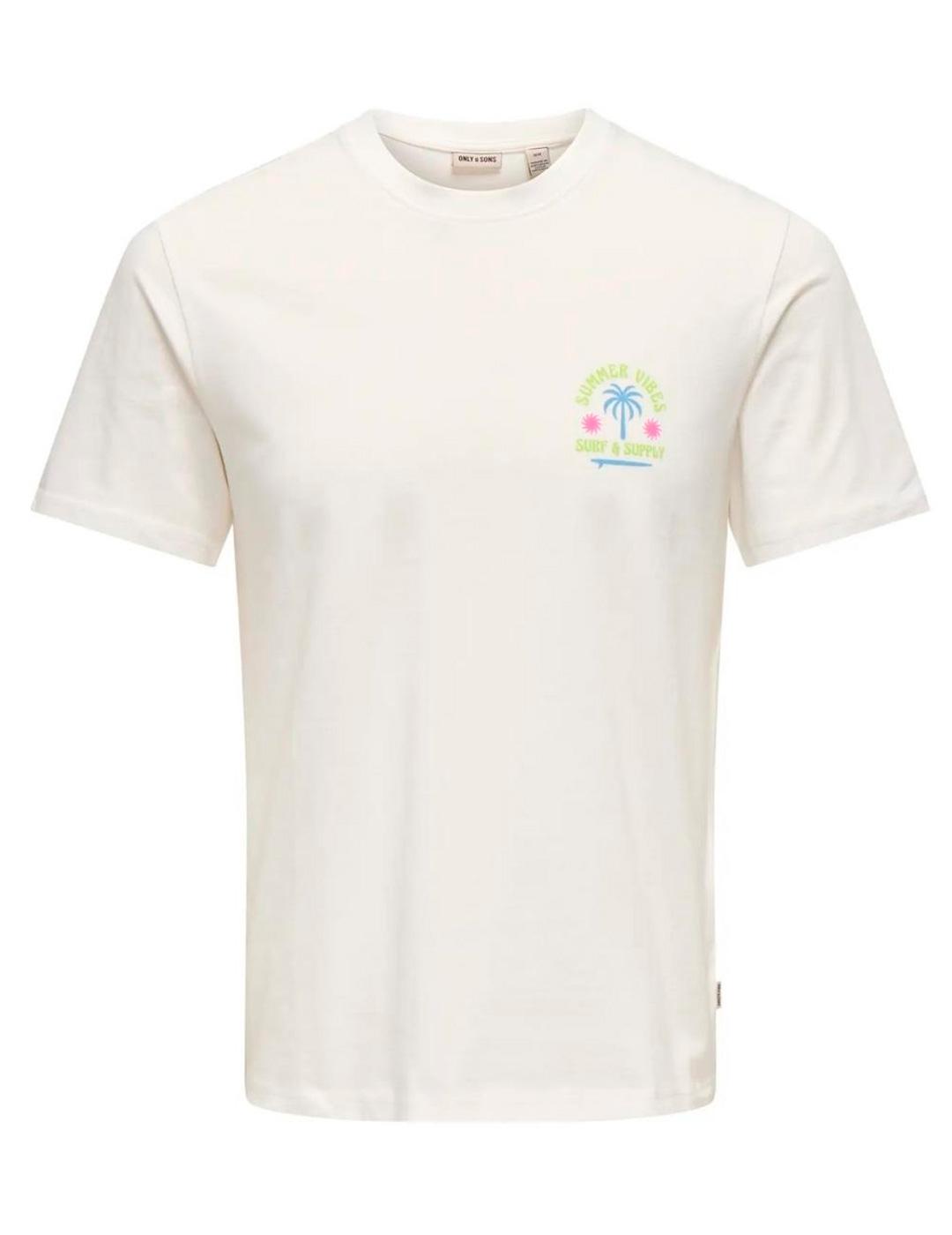 Camiseta Only & Sons MAGNUS LONG BEACH  blanco para hombre