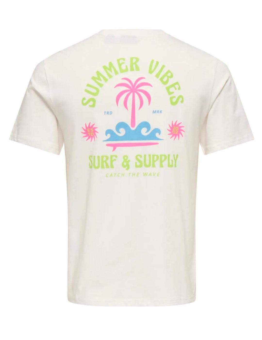 Camiseta Only & Sons MAGNUS SURF blanco para hombre
