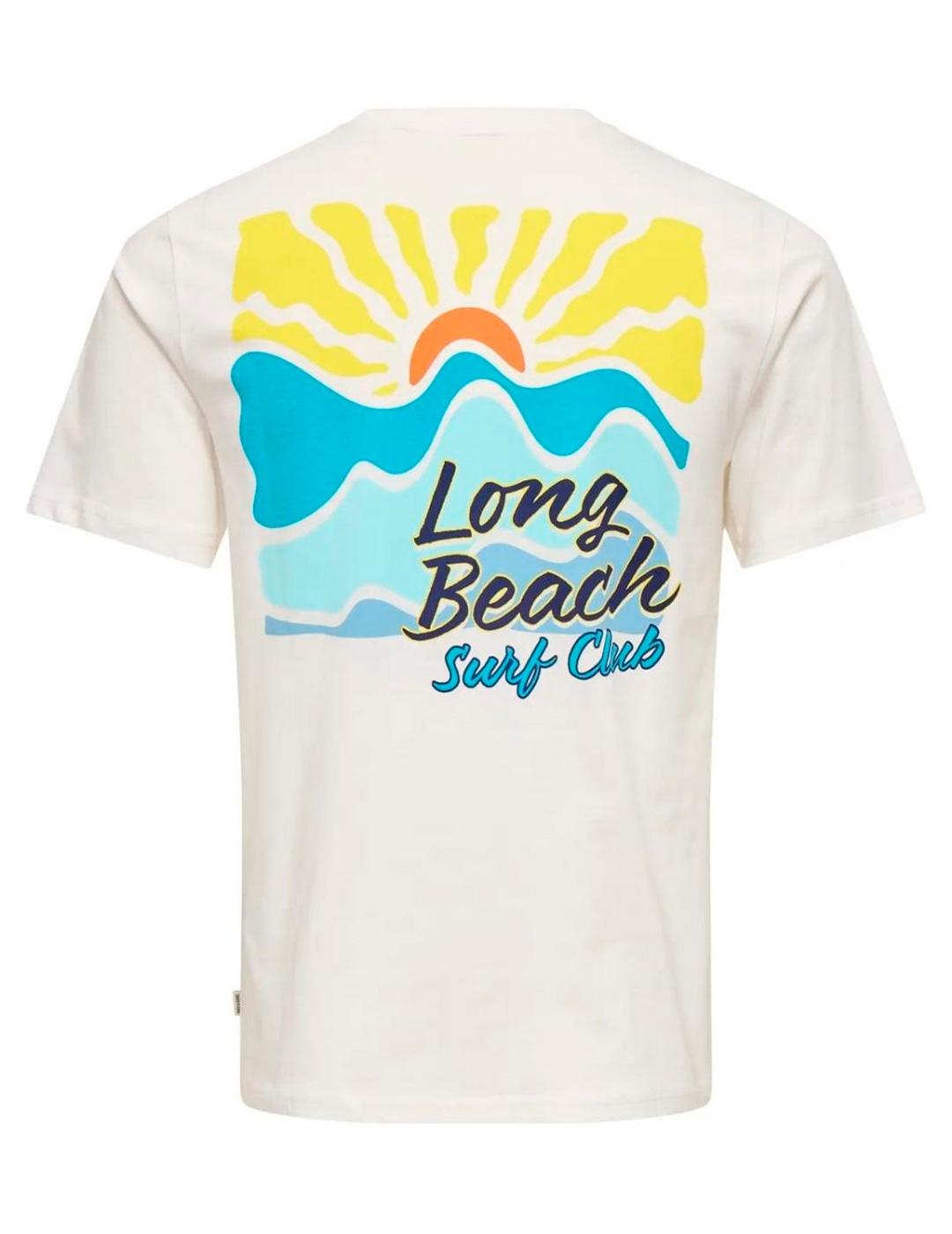 Camiseta Only & Sons MAGNUS LONG BEACH  blanco para hombre