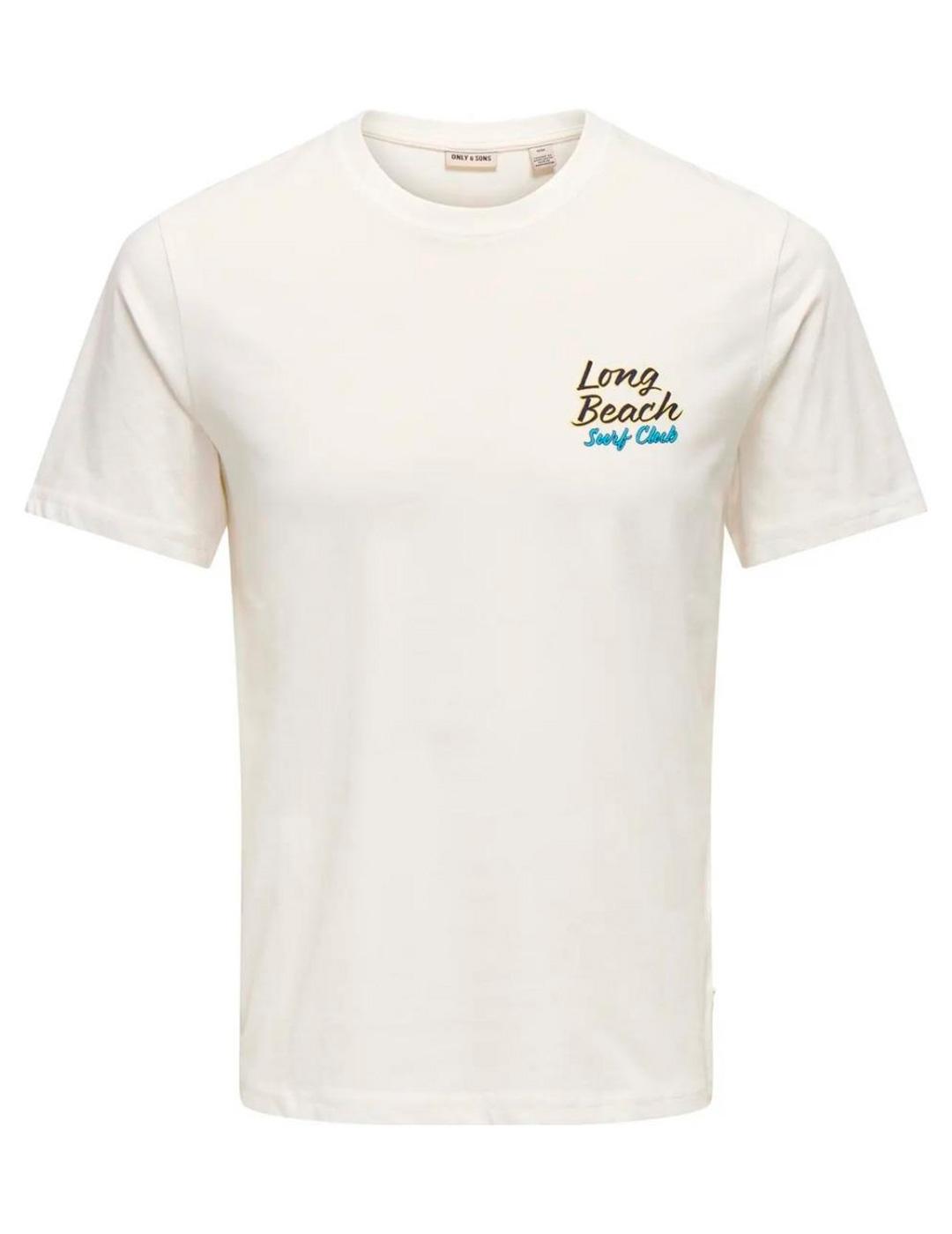 Camiseta Only & Sons MAGNUS LONG BEACH  blanco para hombre