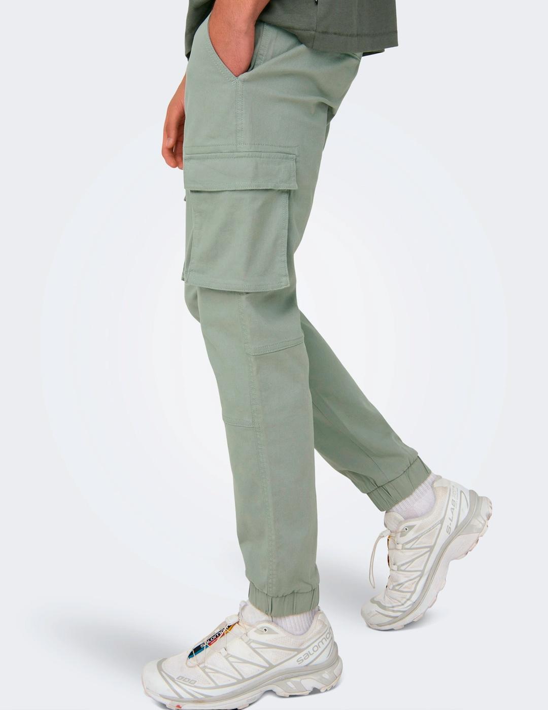 Pantalón Only & Sons CARTER cargo gris verdoso para hombre