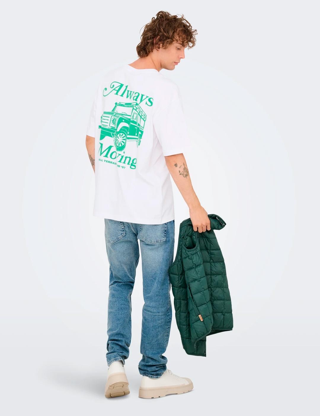 Camiseta Only & Sons NATHAN blanca gráfica para hombre