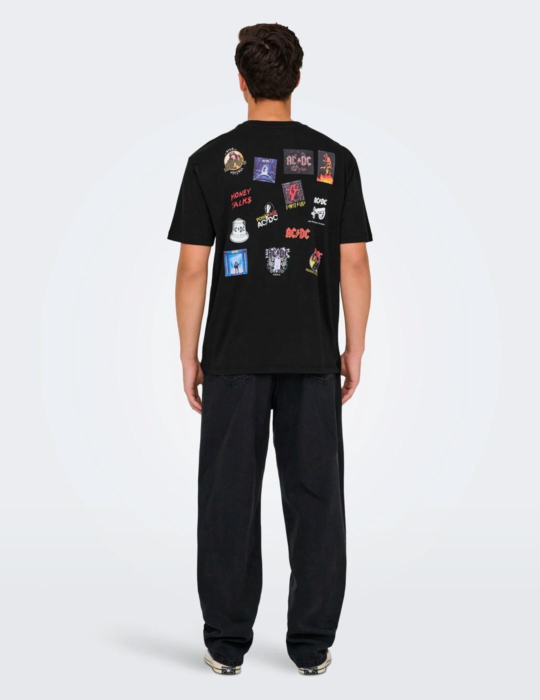 Camiseta Only & Sons ACDC PATCHES negro