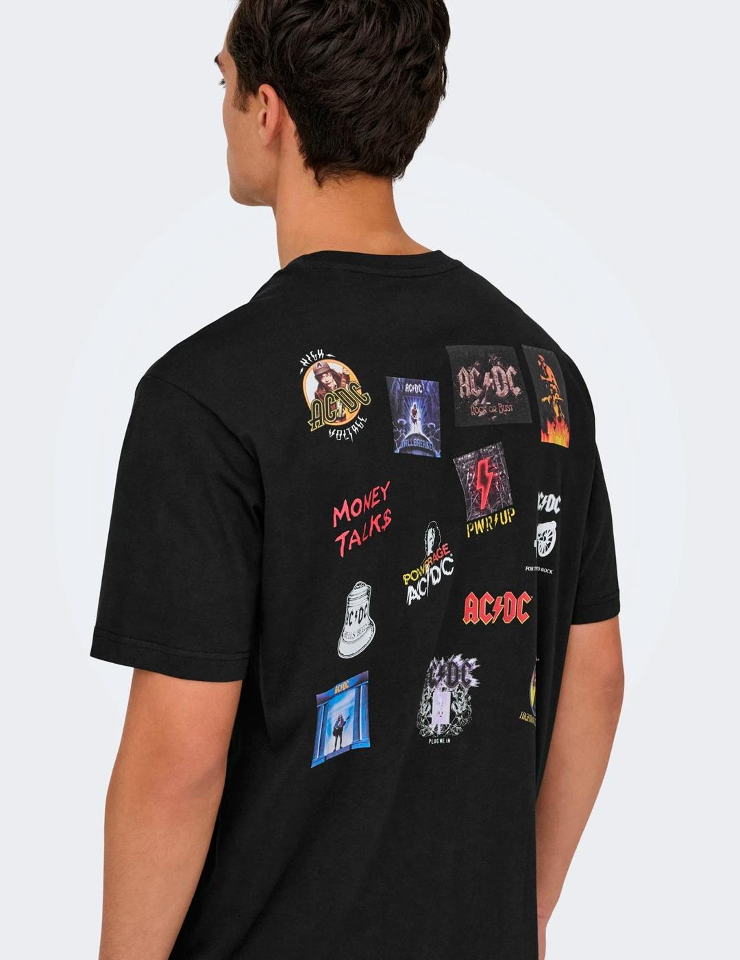 Camiseta Only & Sons ACDC PATCHES negro