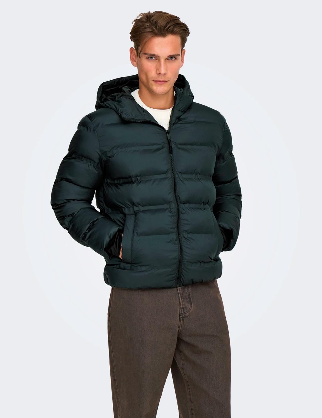 Chaqueta Only & Sons UNION negra con capucha para hombre