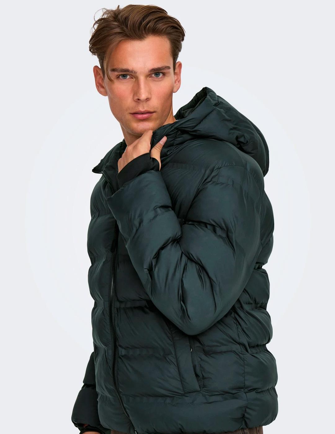 Chaqueta Only & Sons UNION negra con capucha para hombre