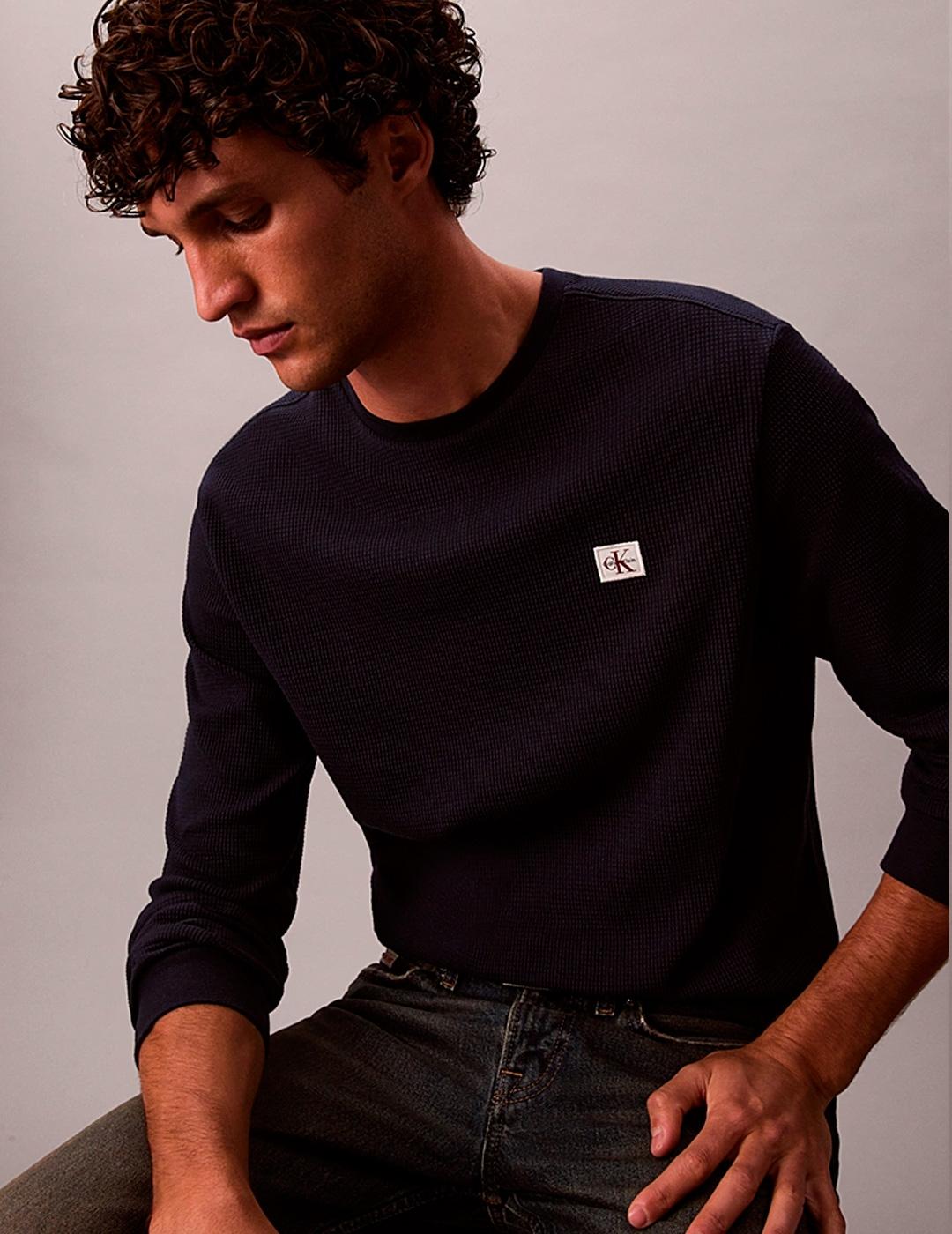 Camiseta Calvin Klein WAFFLE manga larga marino hombre
