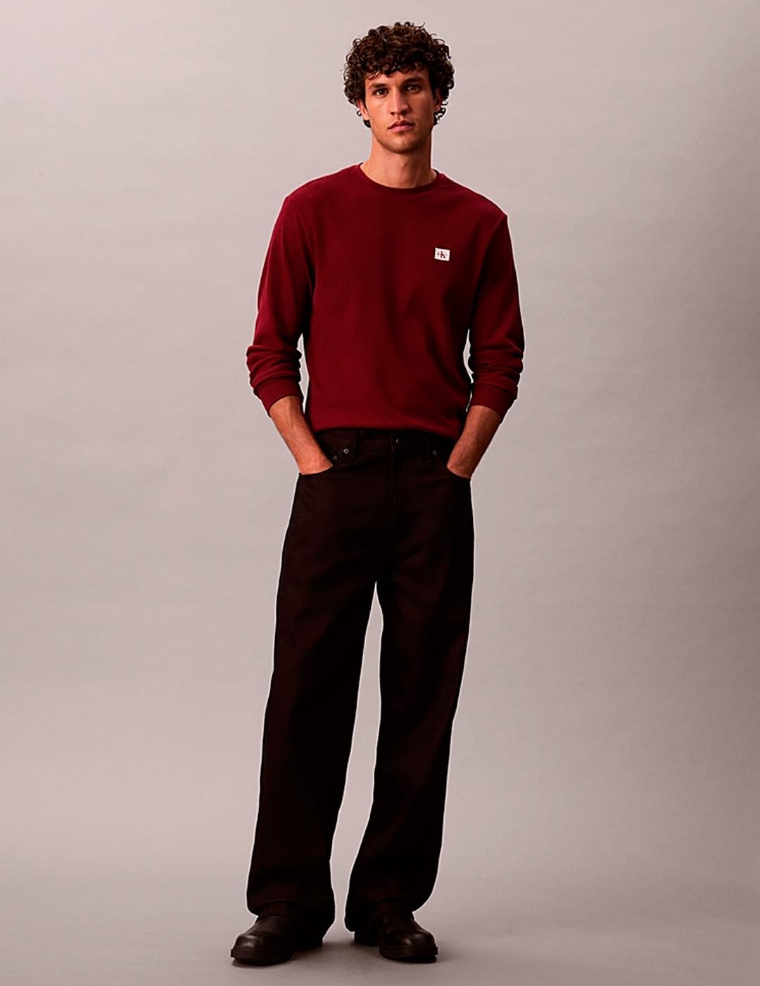 Camiseta Calvin Klein WAFFLE manga larga granate hombre