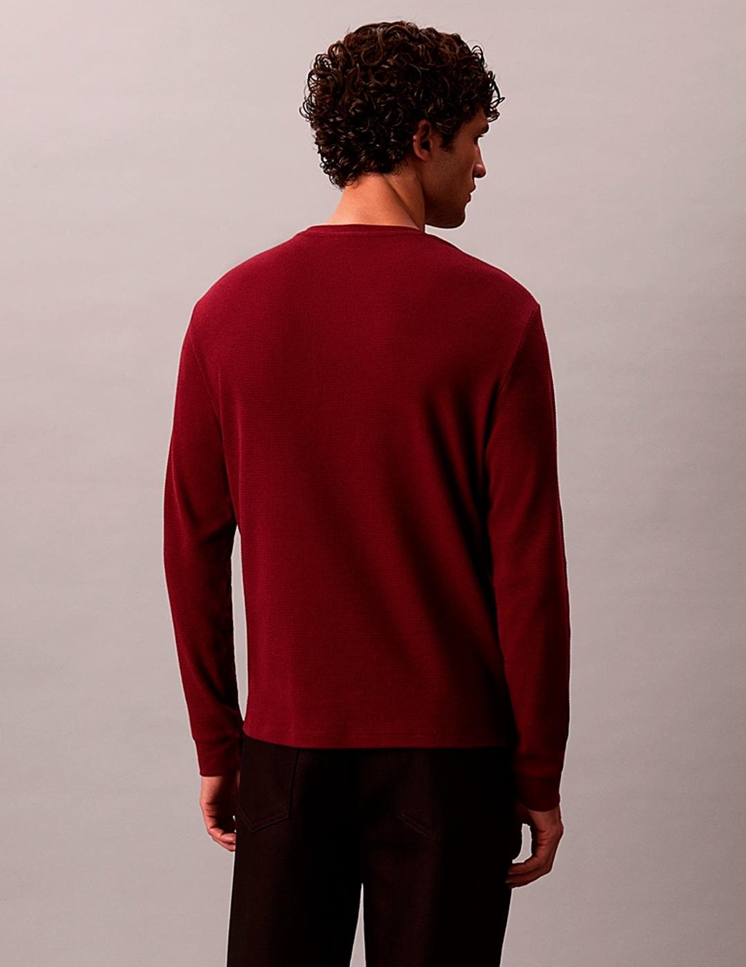 Camiseta Calvin Klein WAFFLE manga larga granate hombre