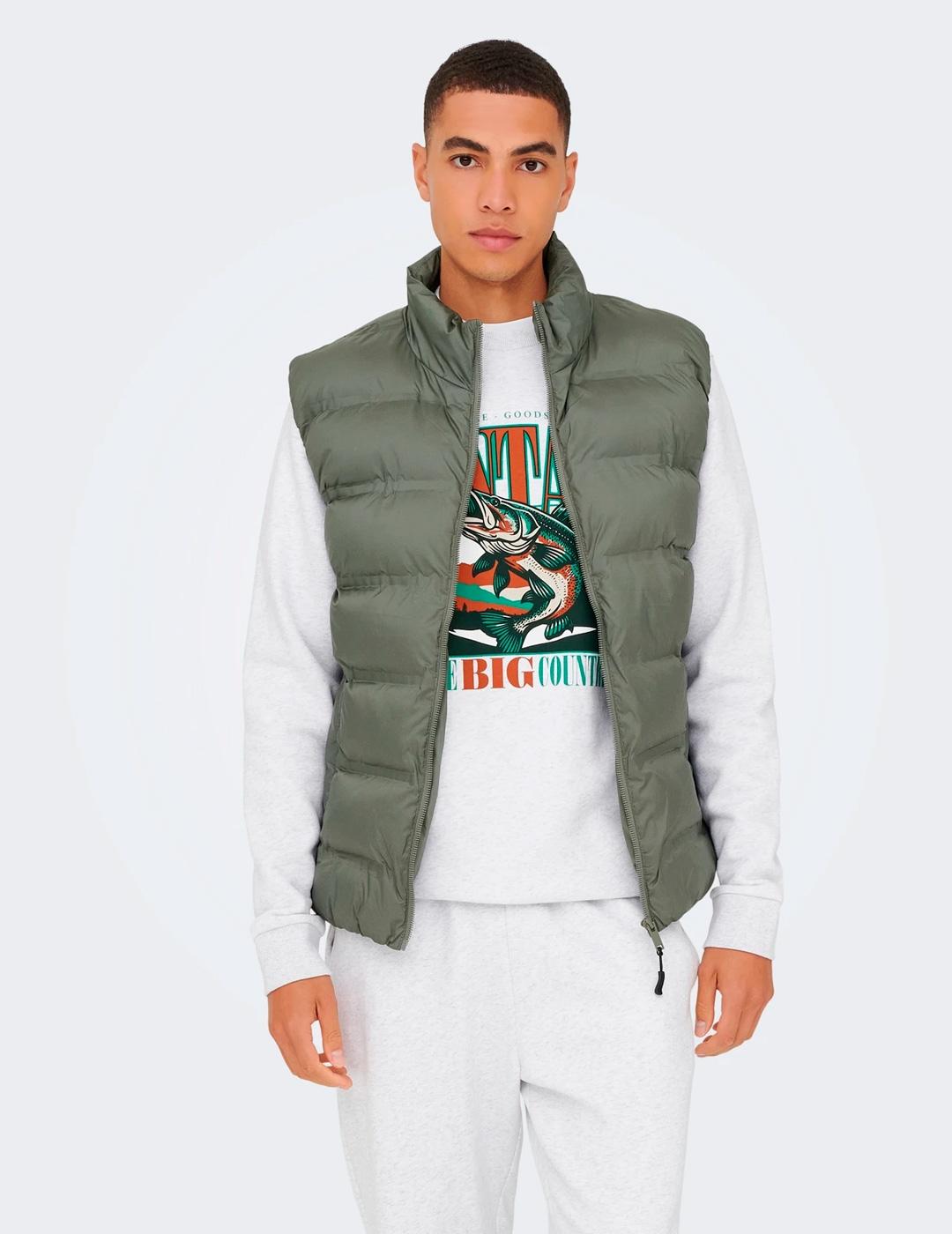 Chaleco acolchado Only & Sons UNION SEAMLES gris