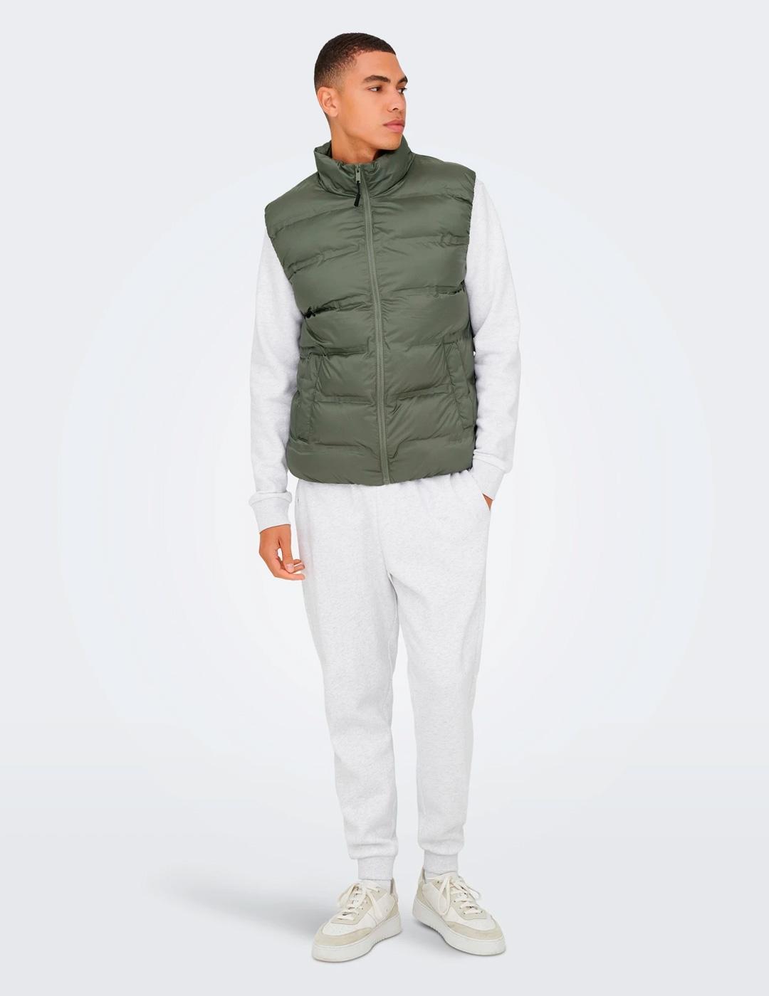 Chaleco acolchado Only & Sons UNION SEAMLES gris