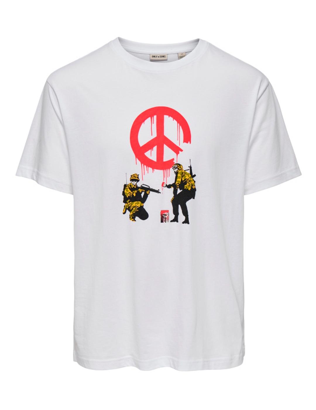 Camiseta Only & Sons RLX Banksy blanca para hombre