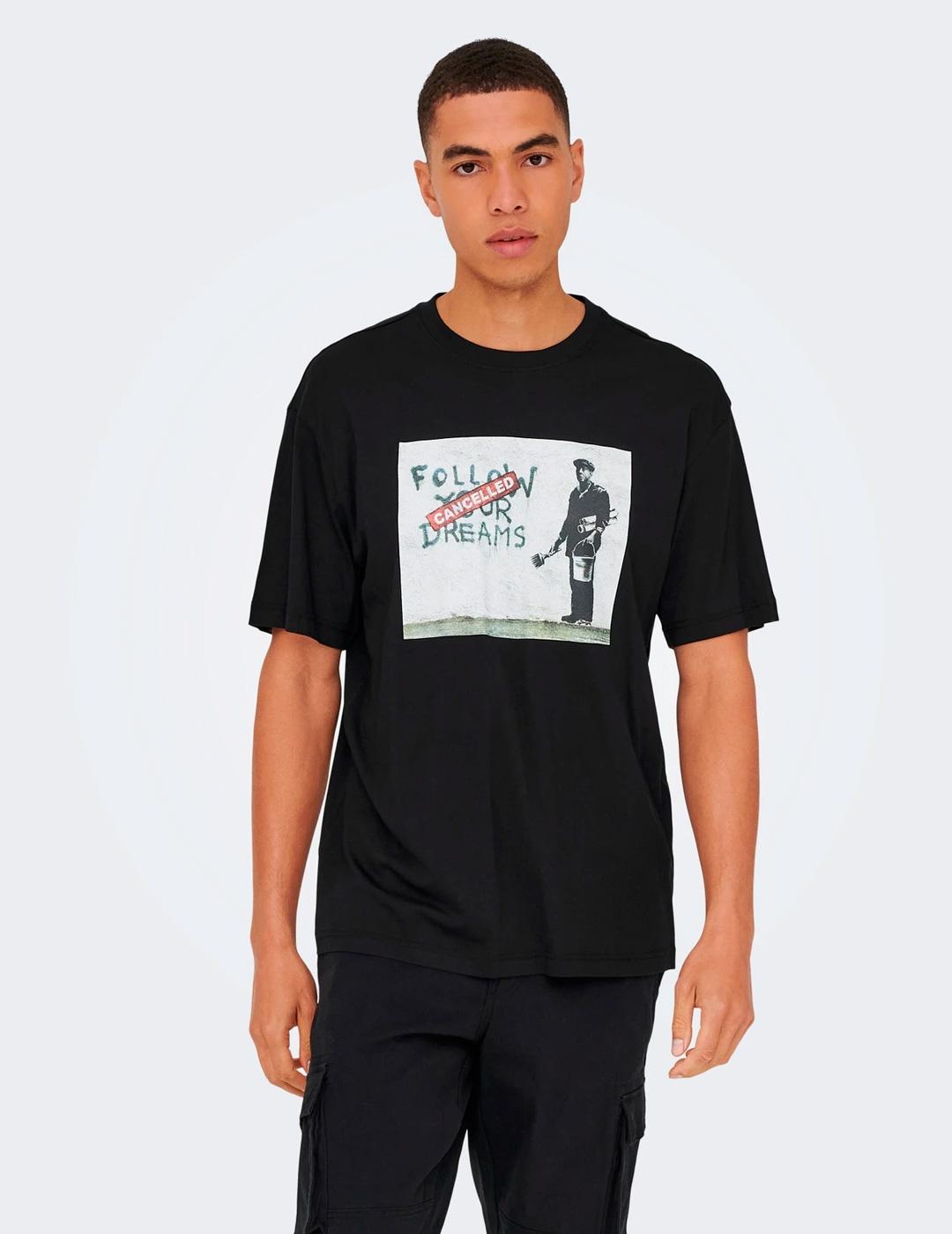 Camiseta Only & Sons BANKSY negro para hombre