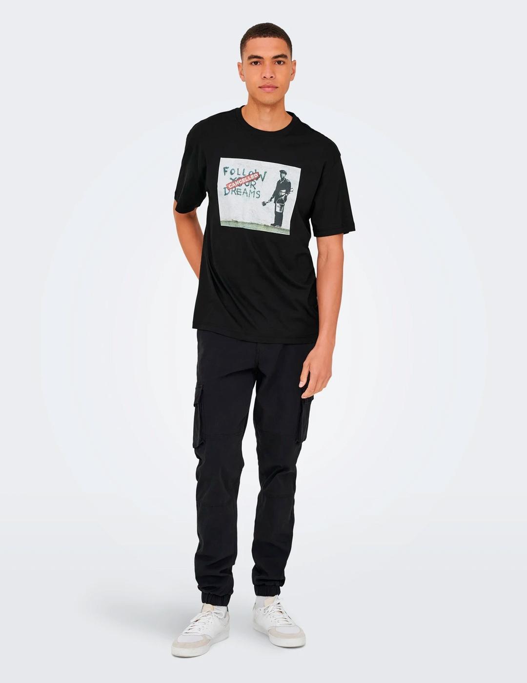 Camiseta Only & Sons BANKSY negro para hombre