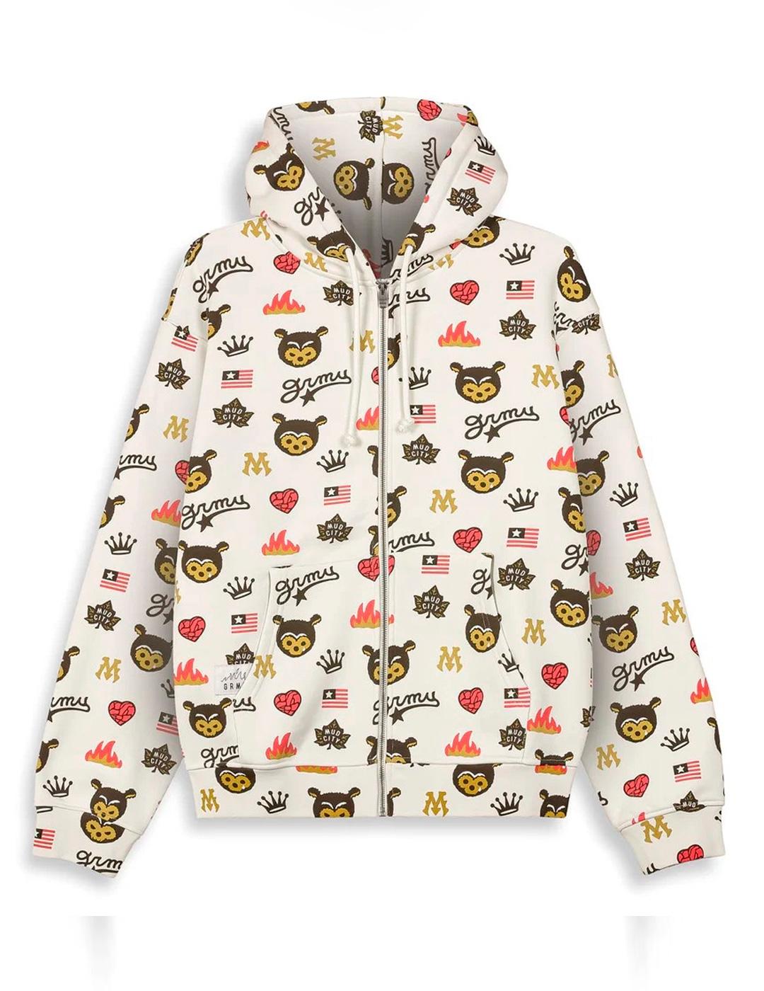 Sudadera Grimey MUD'S THE RESIDENCE BEAR crudo con capucha