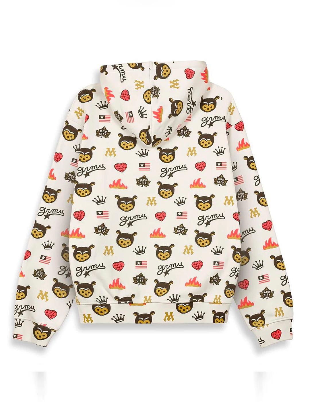 Sudadera Grimey MUD'S THE RESIDENCE BEAR crudo con capucha