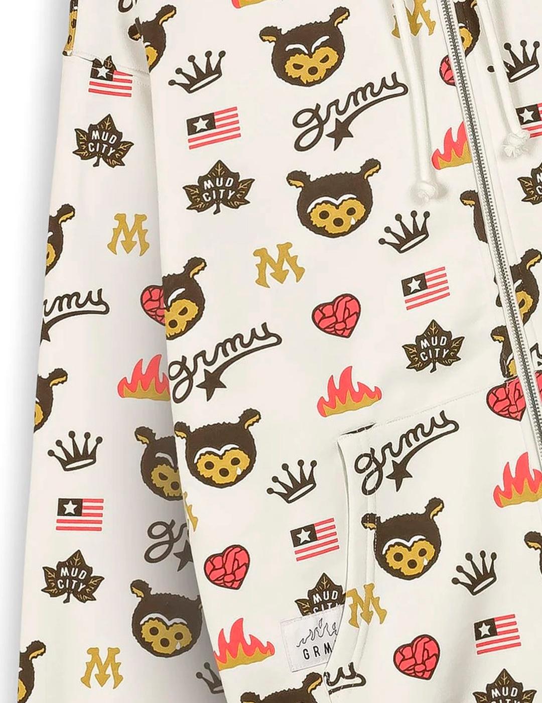 Sudadera Grimey MUD'S THE RESIDENCE BEAR crudo con capucha