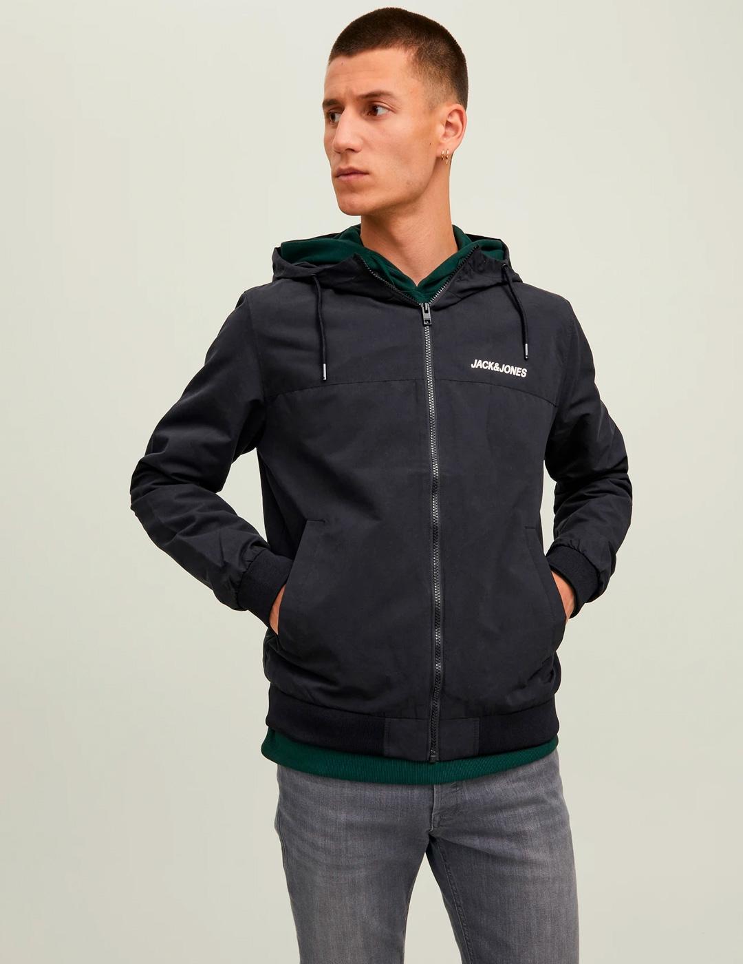 Chaqueta Jack & Jones RUSH bomber negro con capucha