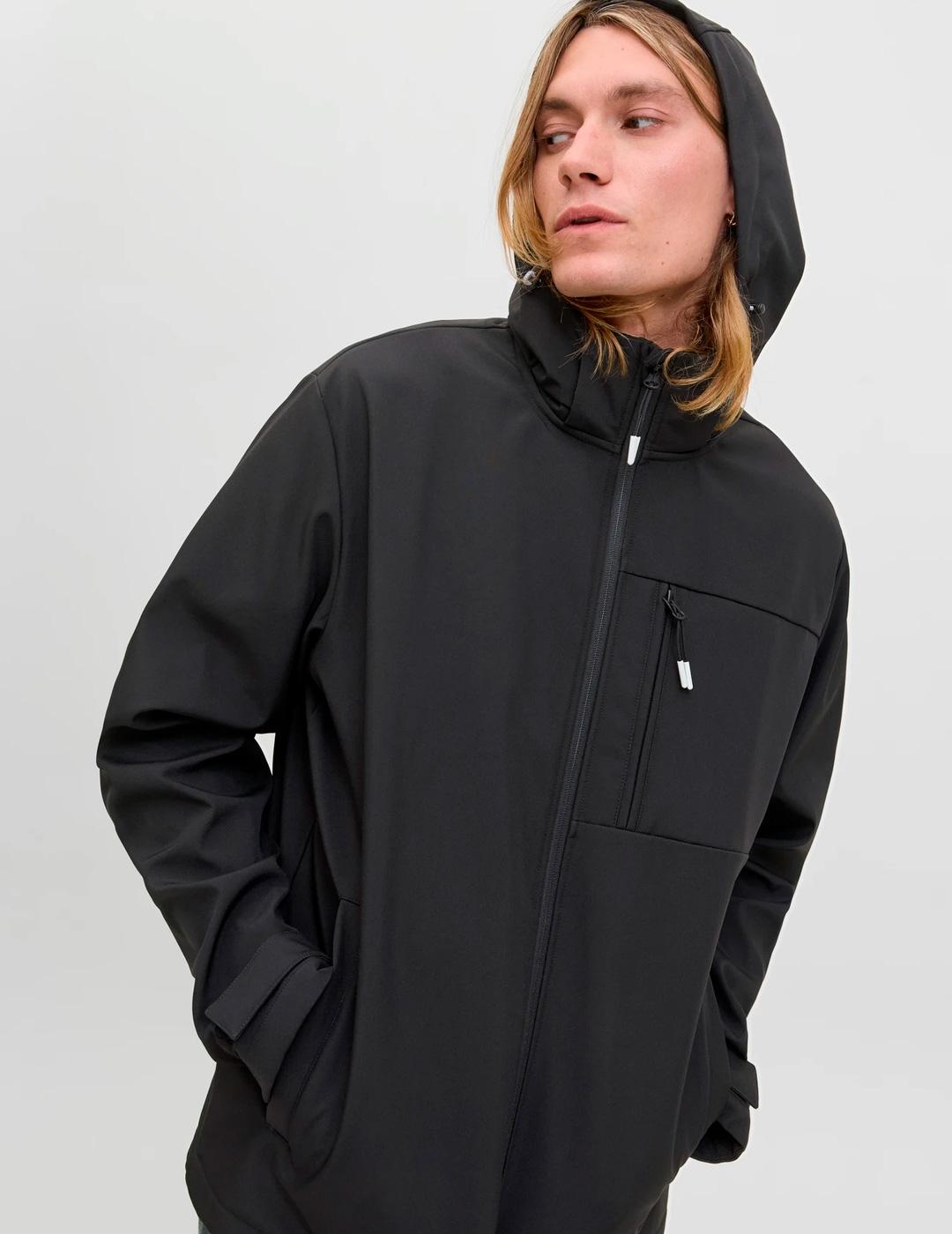 Chaqueta Jack & Jones HATCHER softshell negro con capucha
