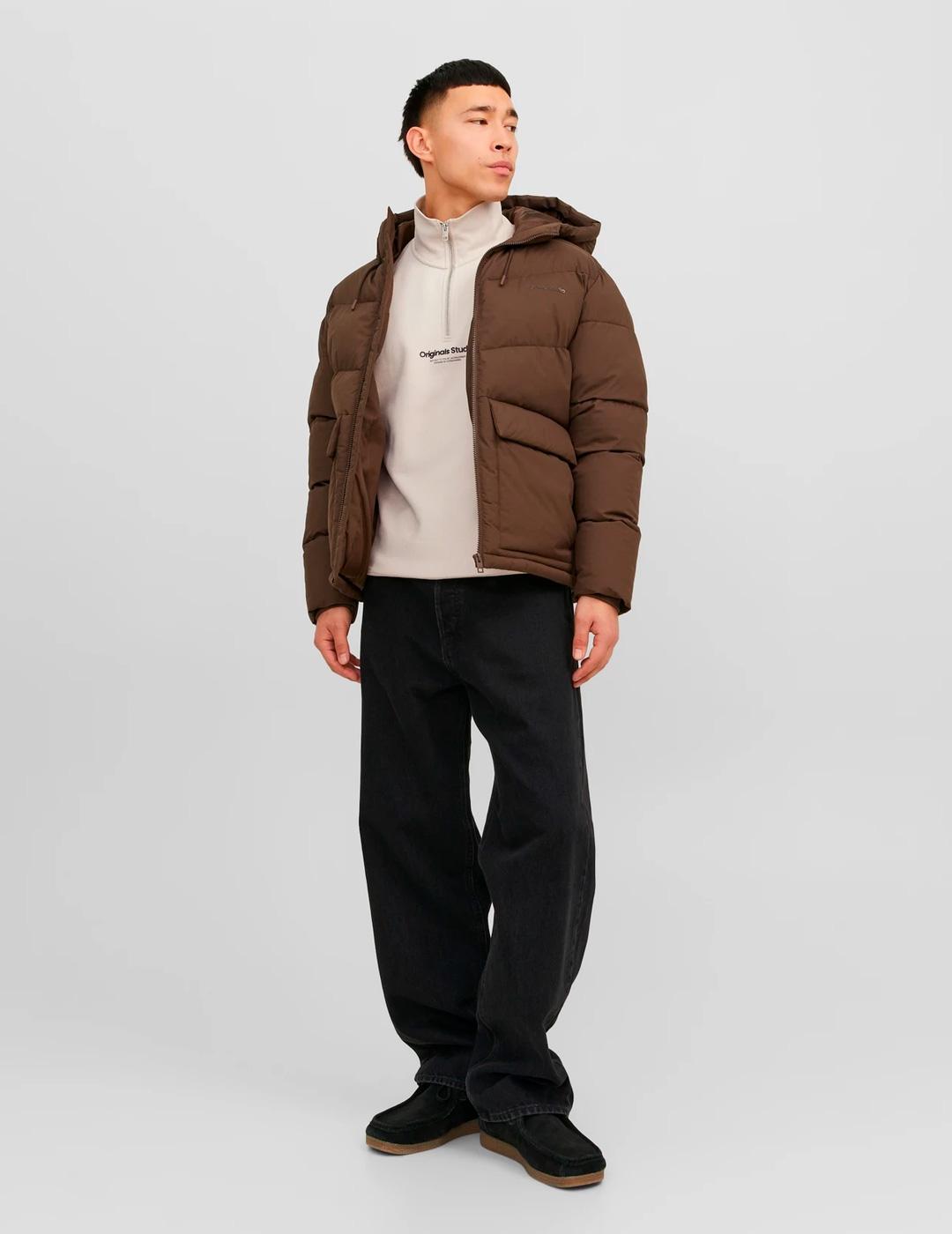 Sudadera Jack & Jones VESTERBRO beige con media cremallera