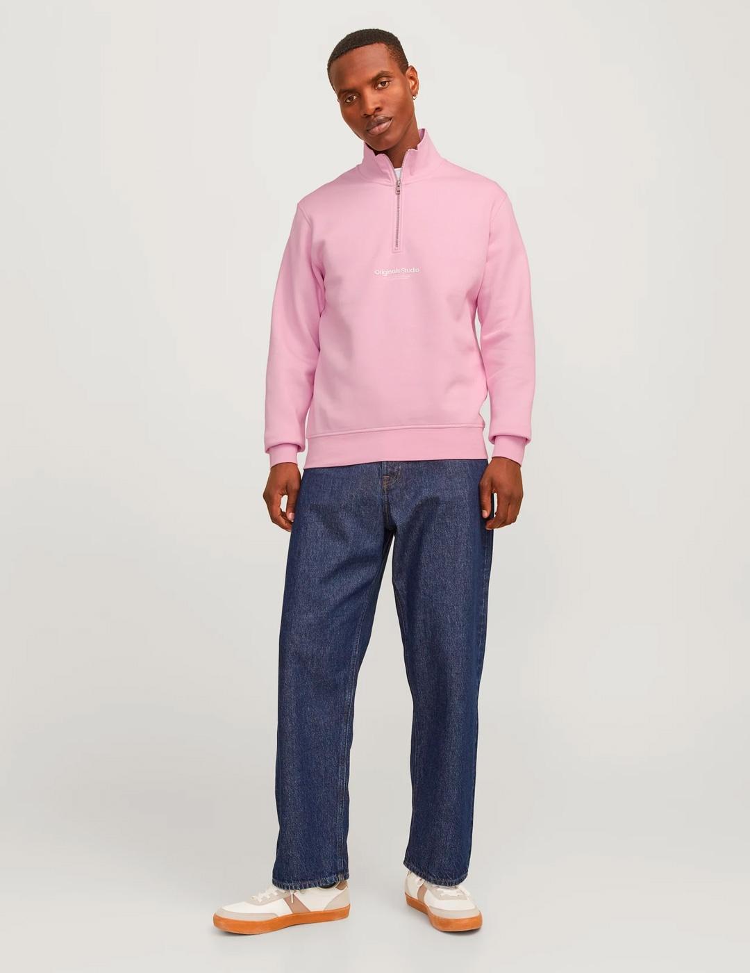 Sudadera Jack & Jones VESTERBRO rosa con media cremallera